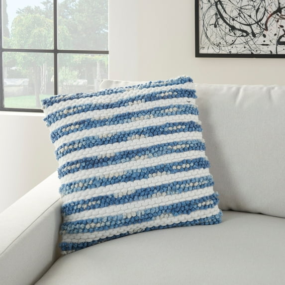 Nourison Mina Victory Life Styles Modern Ombre Woven Stripes Throw Pillow ( 20"X20" ) Navy