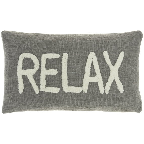 Nourison Mina Victory Life Styles Text Textured Words Relax Throw Pillow 12" x 21" Grey