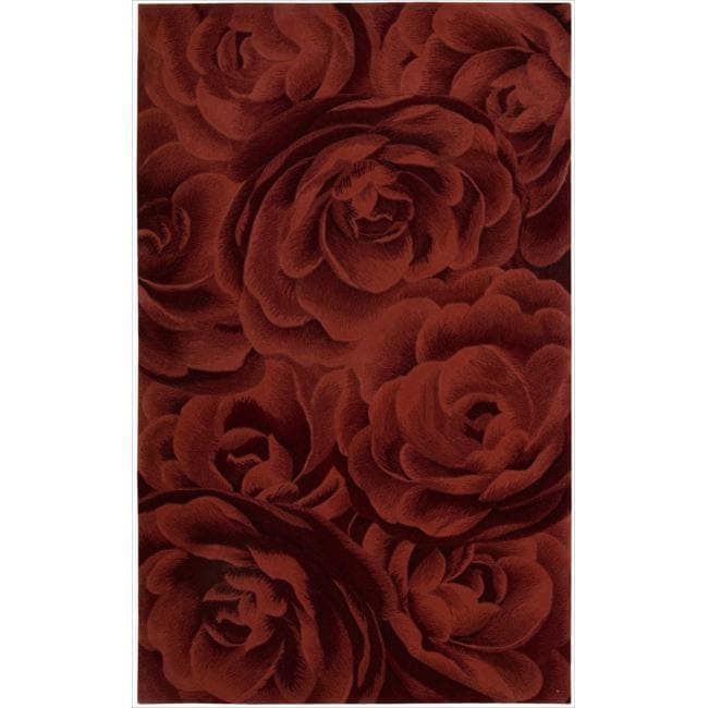 Crimson Floral Tufted Wool and Viscose 5' x 7' Handmade Rug