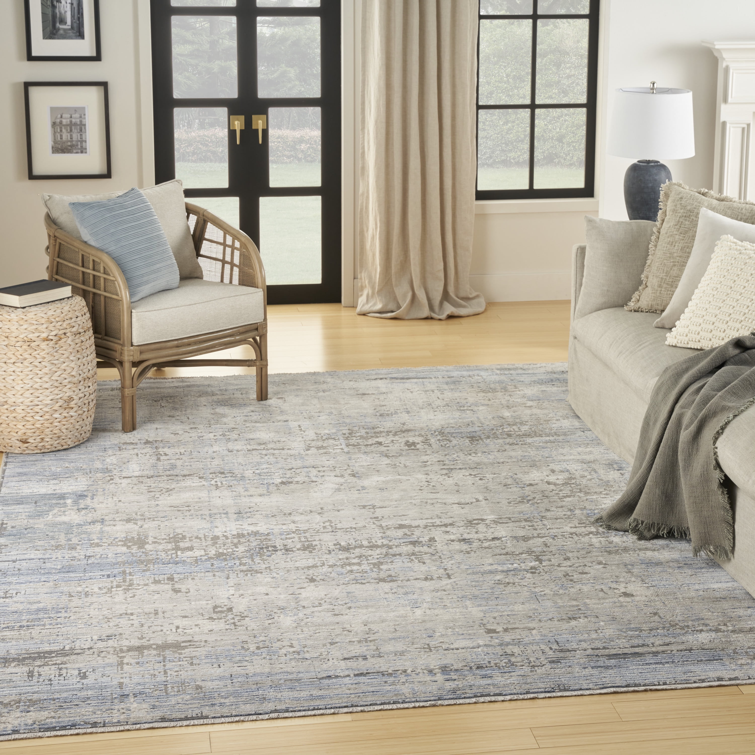 Blue and Gray Abstract 8' x 10' Stain-Resistant Synthetic Rug
