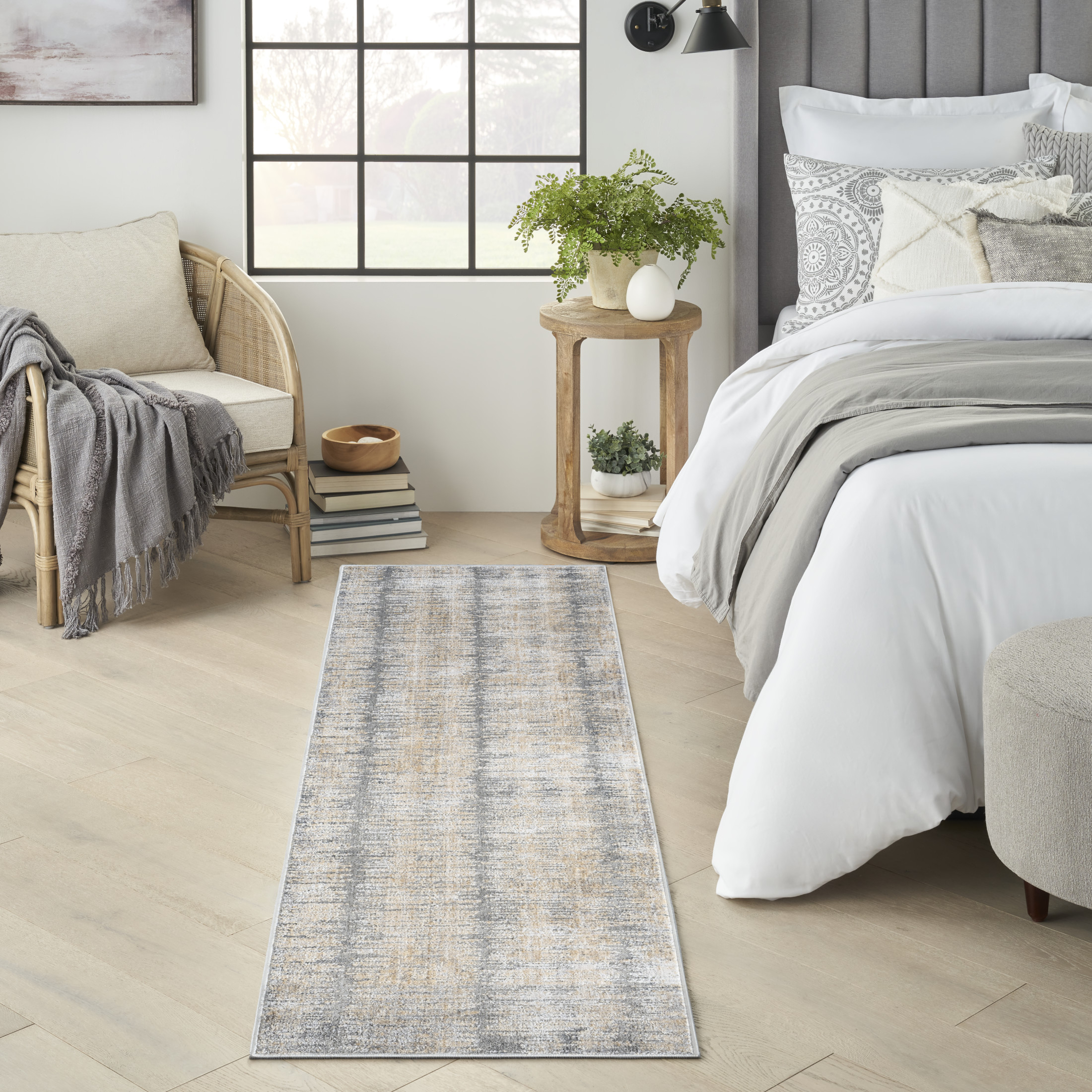 Nourison Modern Abstract Abstract Grey Gold 2'2" x 8' Area Rug (2x8)