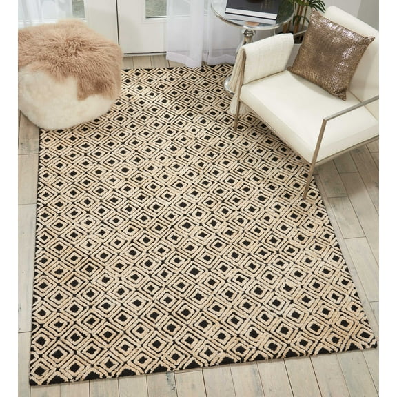 Nourison Modern Deco Geometric Modern Black/Beige 5'3" x 7'4" Area Rug, (5' x 7')