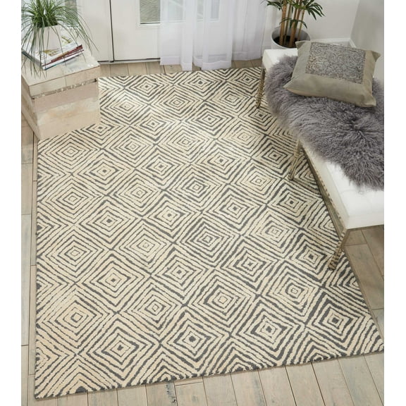 Nourison Modern Deco Modern Geometric Grey/Ivory 3'9" x 5'9" Area Rug, (4' x 6')
