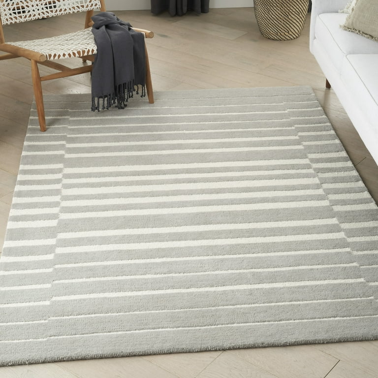 Nourison Contour 3 x 5 Silver Indoor Abstract Mid-Century Modern Handcrafted Area Rug Nourison Contour 3 x 5 Silver Indoor Abstract Mid-Century Modern Handcrafted Area Rug