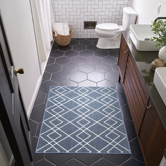 Nourison Modern Lines Geometric Denim 3' x 5' Area Rug, (3x5)
