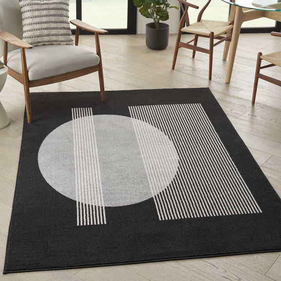 Nourison Modern Passion 5'3" x 7'3" Blk/Grey Mid-Century Modern Indoor Rug