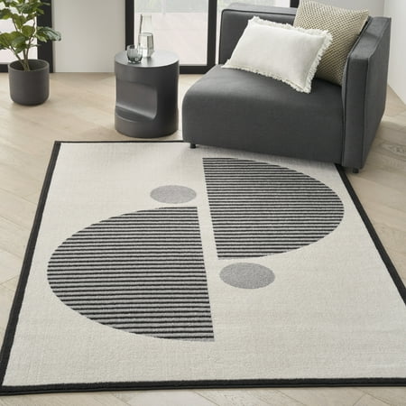 Nourison Modern Passion 5'3" x 7'3" Ivory/Black Mid-Century Modern Indoor Rug