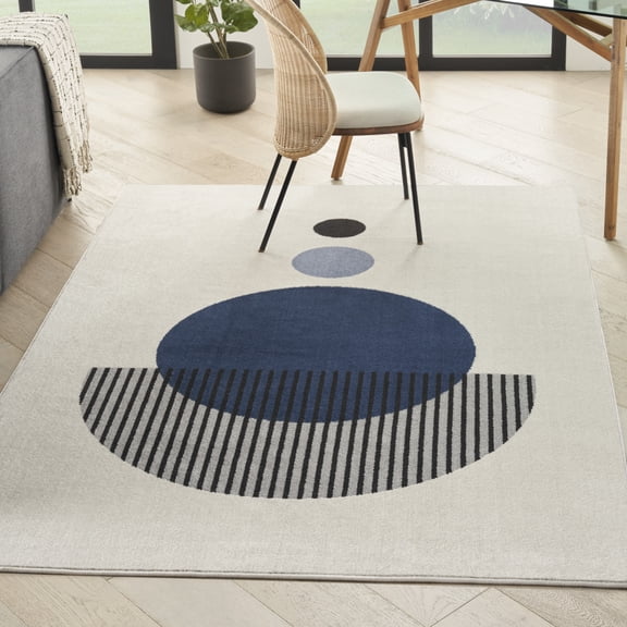 Nourison Modern Passion 5'3" x 7'3" Ivory Blue Mid-Century Modern Indoor Rug