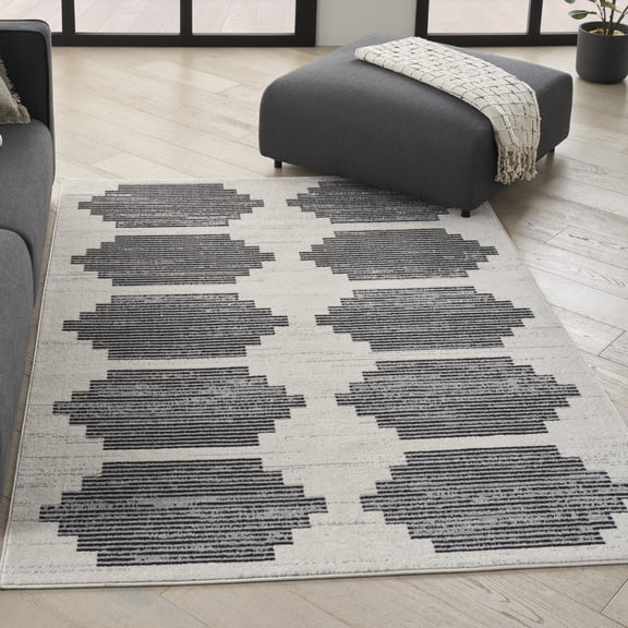 Nourison Modern Passion 5'3" x 7'3" Ivory/Grey Mid-Century Modern Indoor Rug
