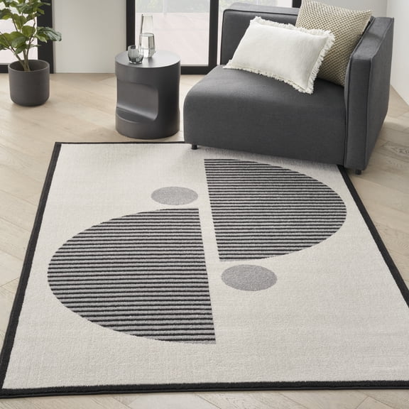 Nourison Modern Passion 6' x 9' Ivory/Black Mid-Century Modern Indoor Rug