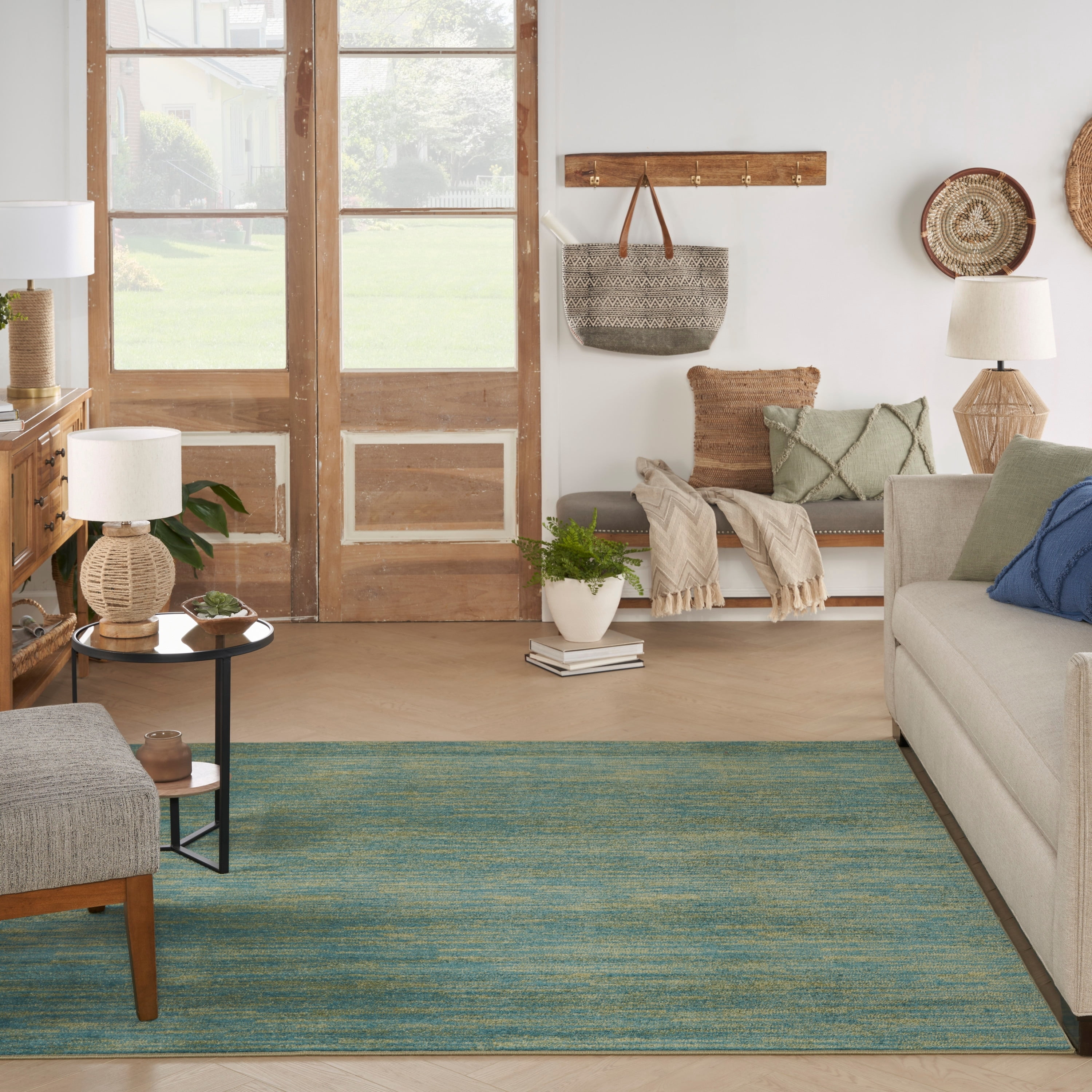 Nourison Modern Solid Indoor/Outdoor Area Rug 7' Square - Blue/Green ...