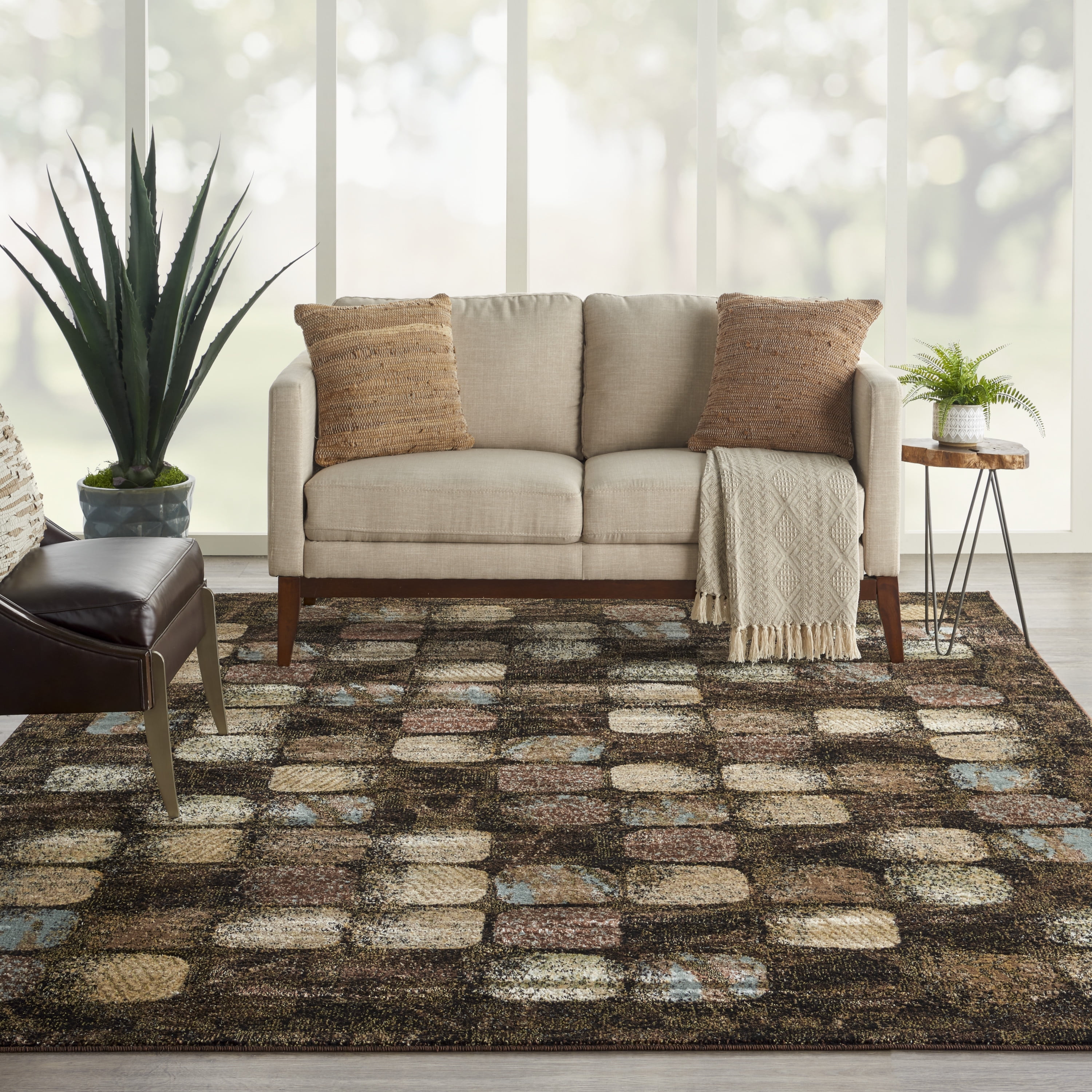 Charcoal Synthetic 98" Round Hand-Knotted Area Rug