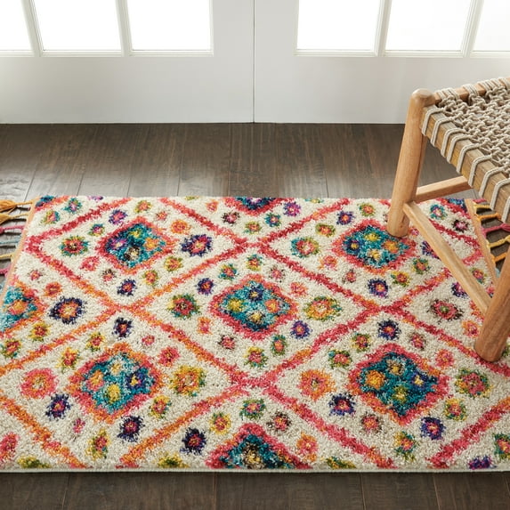 Nourison Moroccan Casbah Floral Ivory/Pink 2'2" x 4' Area Rug, (2x4)