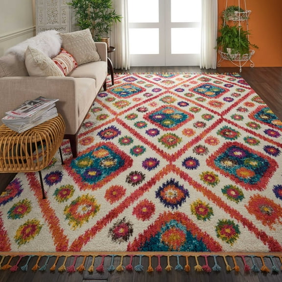 Nourison Moroccan Casbah Floral Ivory/Pink 7'10" x 10'6" Area Rug, (8x11)