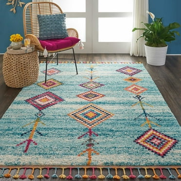 Nourison Moroccan Casbah Shag Aqua 6'7" x 9'6" Area Rug, (7x10)
