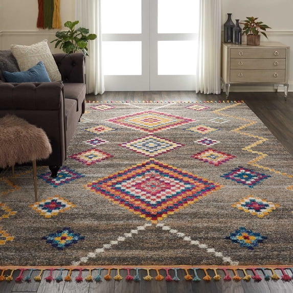 Nourison Moroccan Casbah Tribal Grey 7'10" x 10'6" Area Rug, (8x11)