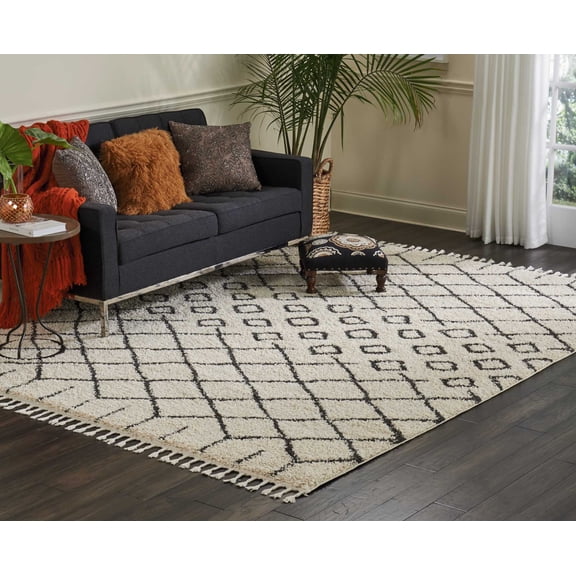 Nourison Moroccan Shag Bohemian Cream 7'10" x 10'6" Area Rug, (8' x 11')