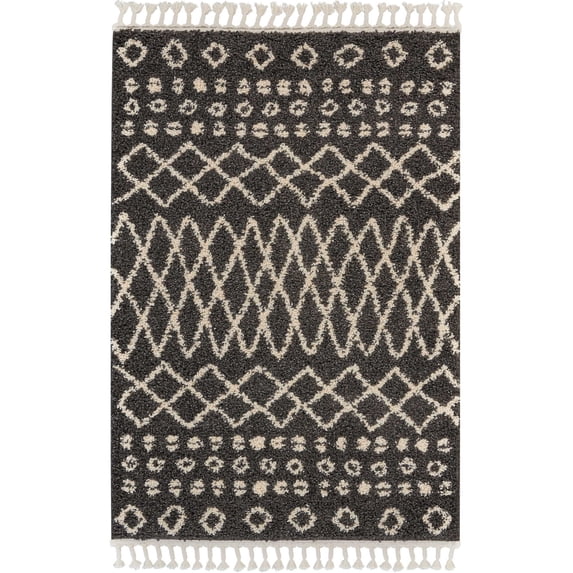 Nourison Moroccan Shag MRS02 Charcoal/Cream Indoor Area Rug - 3'11" x 6'7"