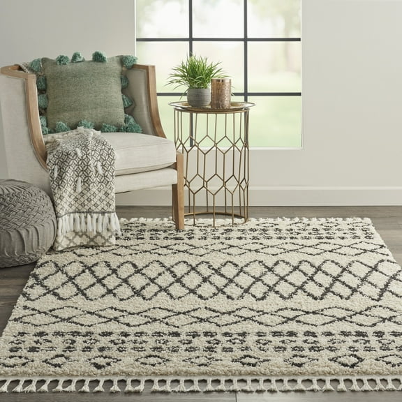 Nourison Moroccan Shag Boho Cream 5'3" x 7'11" Area Rug, (5' x 8')
