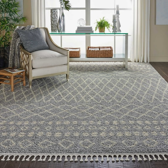 Nourison Moroccan Shag Boho Silver 7'10" x 10'6" Area Rug, (8' x 11')