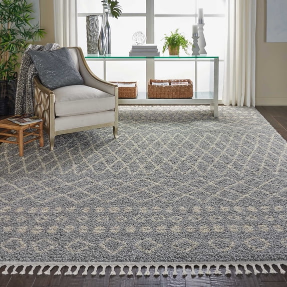 Nourison Moroccan Shag Boho Silver 9'2" x 12'6" Area Rug, (9' x 13')