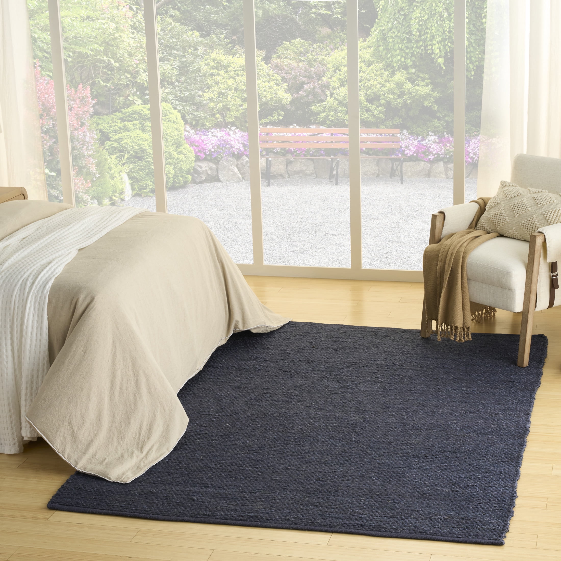 Handmade Navy Blue Natural Jute 4' x 6' Rectangular Rug
