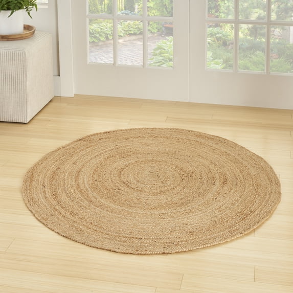 Nourison Natural Jute Coastal, Nautical & Beach Natural 3' x Round Area Rug (3 Round)