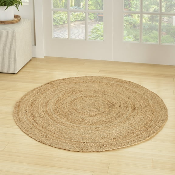 Nourison Natural Jute Coastal, Nautical & Beach Natural 3' x Round Area Rug (3 Round)