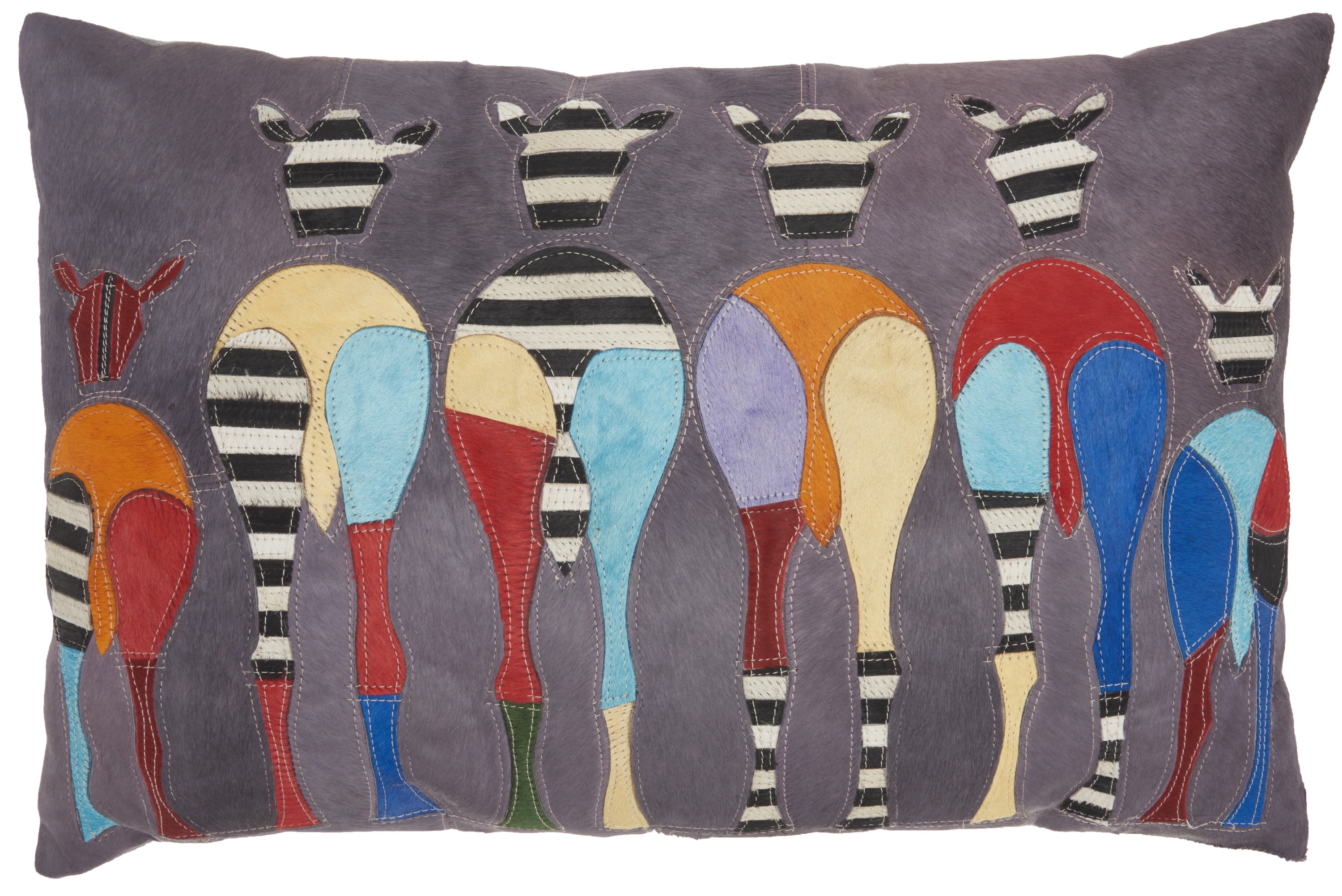 Multicolor Leather Hide Zebra Pattern Rectangular Throw Pillow