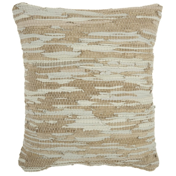 Nourison Natural Leather Hide Woven Leather Beige Decorative Throw Pillow , 20" x 20"