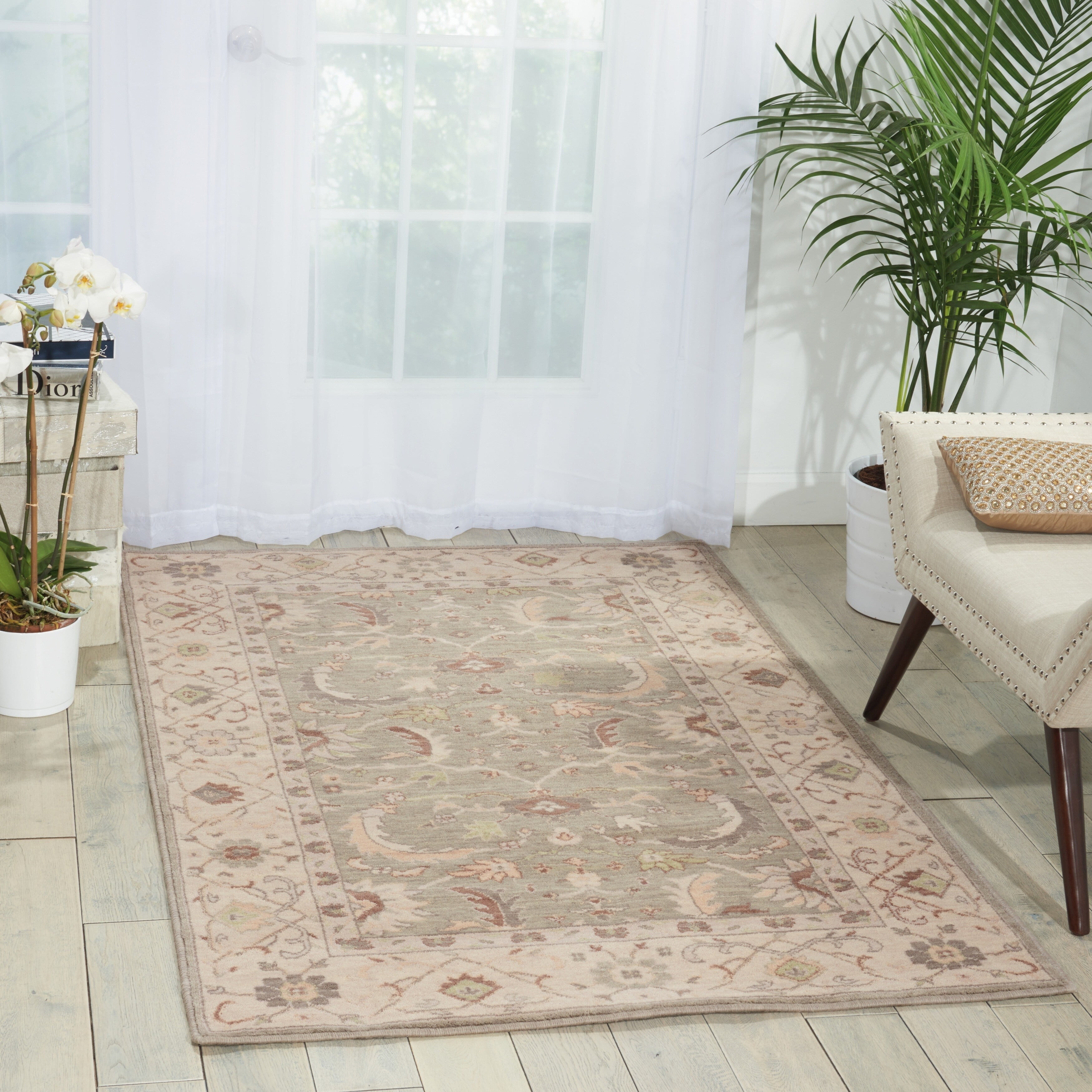 Wheat and Grey Persian-Inspired 100% NZ Wool Runner Rug