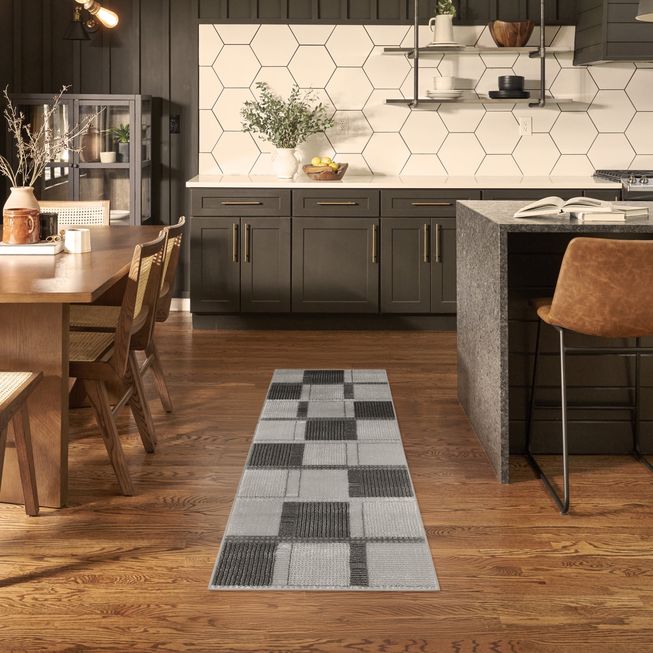Nourison Nordic 2' x 6' Grey Black Modern Indoor Rug
