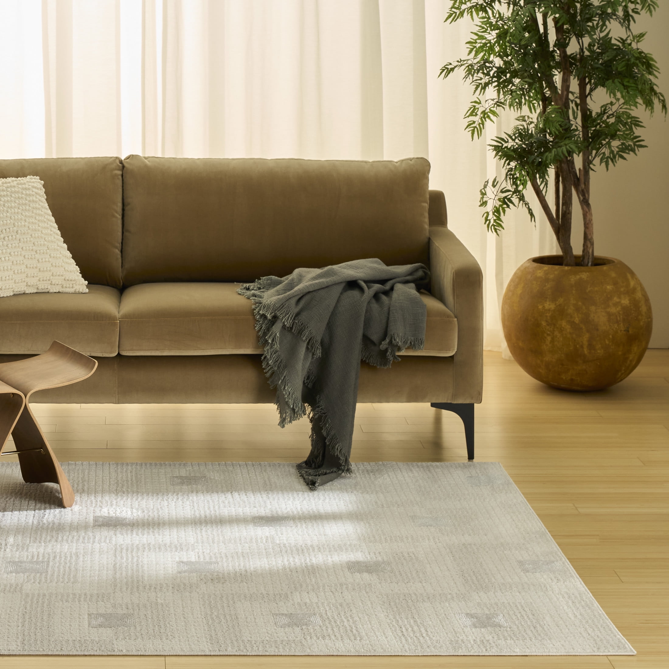 Nordic Beige Geometric Synthetic 5' x 7' Area Rug