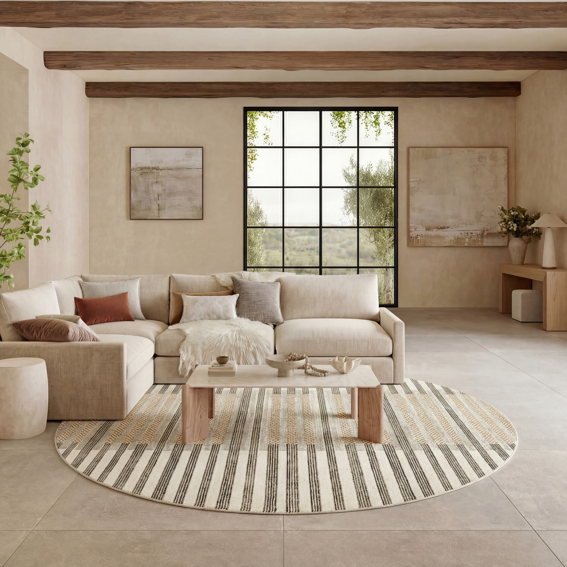 Nourison Nordic 5' x Round Ivory Multicolor Modern Indoor Rug