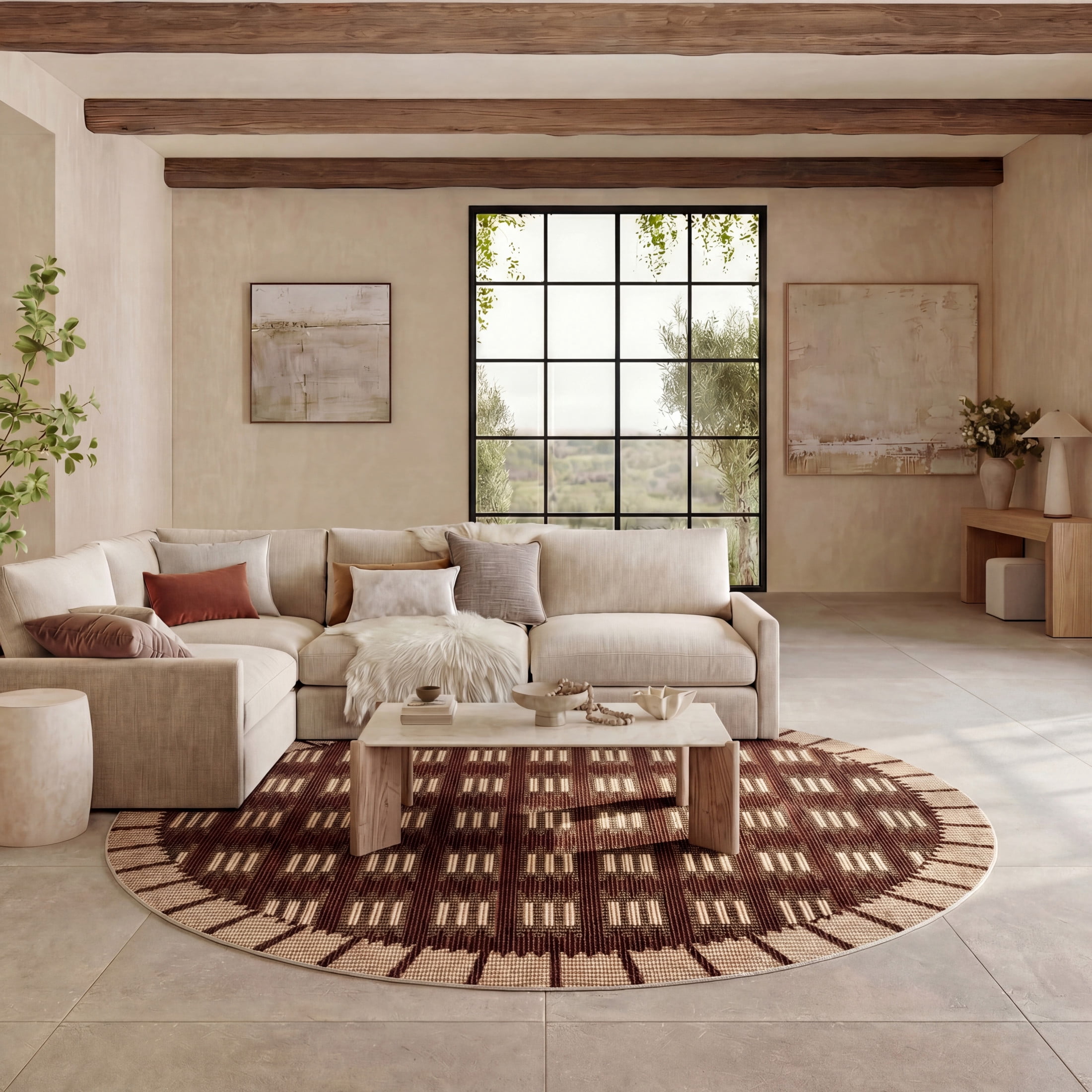 Nourison Nordic 5' x Round Rust Modern Indoor Rug