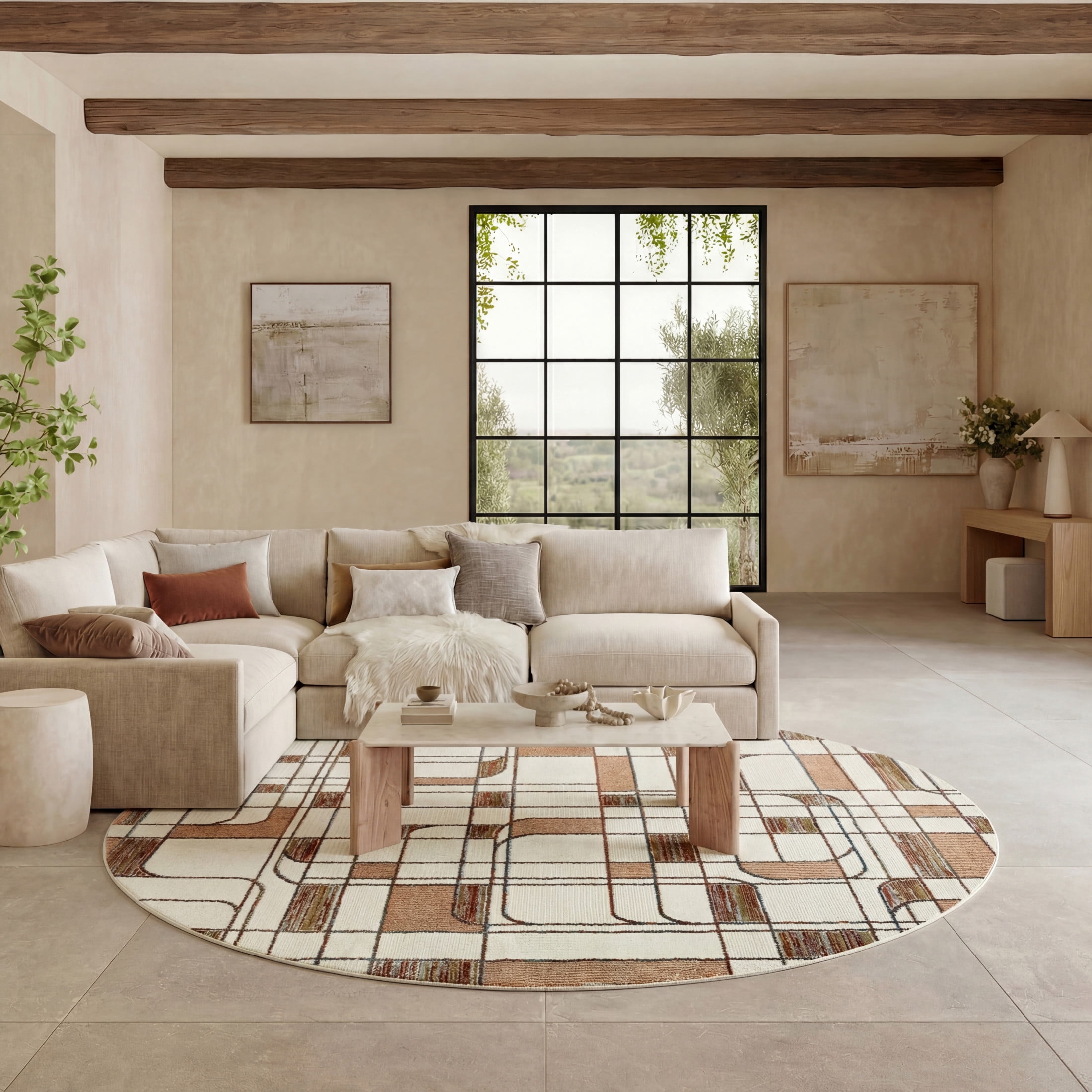 Nourison Nordic 8' x Round Ivory Rust Mid-Century Modern Indoor Rug