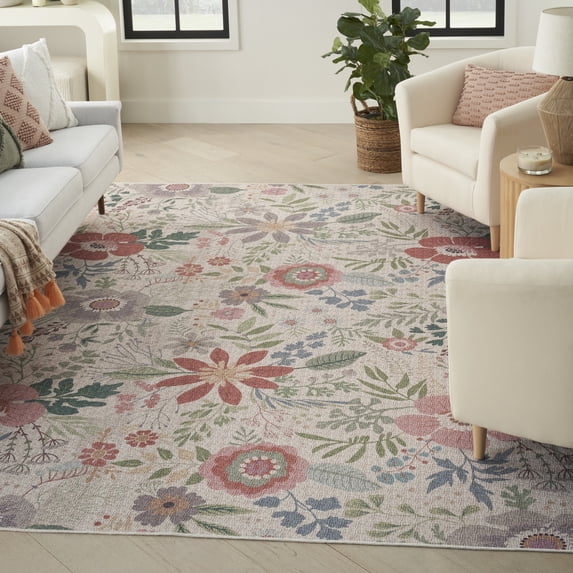Nourison Nourison Washables Floral Cream Multicolor 4' x 6' Area Rug (4x6)