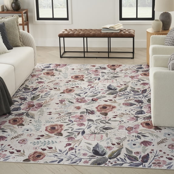 Nourison Nourison Washables Floral Ivory Pink 9'2" x 12' Area Rug (9x12)