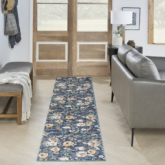 Nourison Nourison Washables Floral Navy Multicolor 2'2" x 10' Area Rug (2x10)