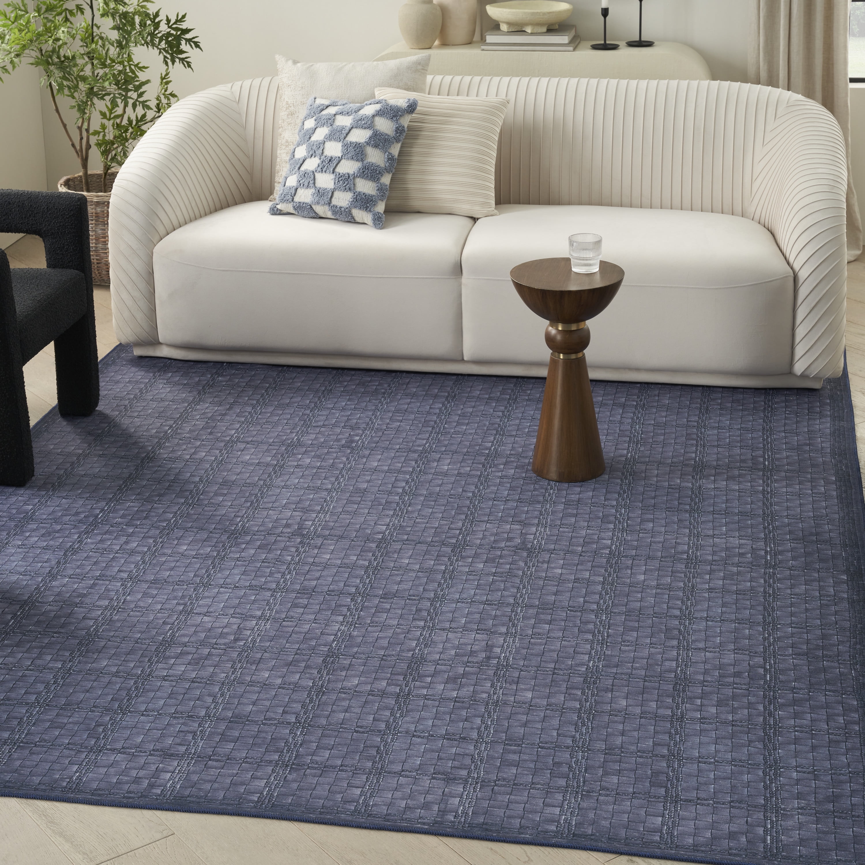Navy Blue Geometric Cotton Blend 4' x 6' Area Rug