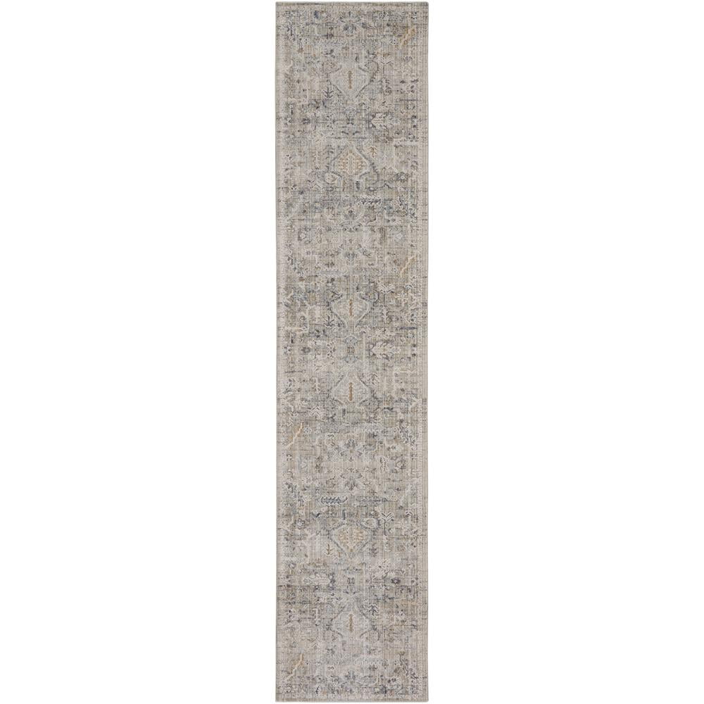 Ivory Taupe Floral Synthetic Reversible Washable Rug 2'3" x 12'