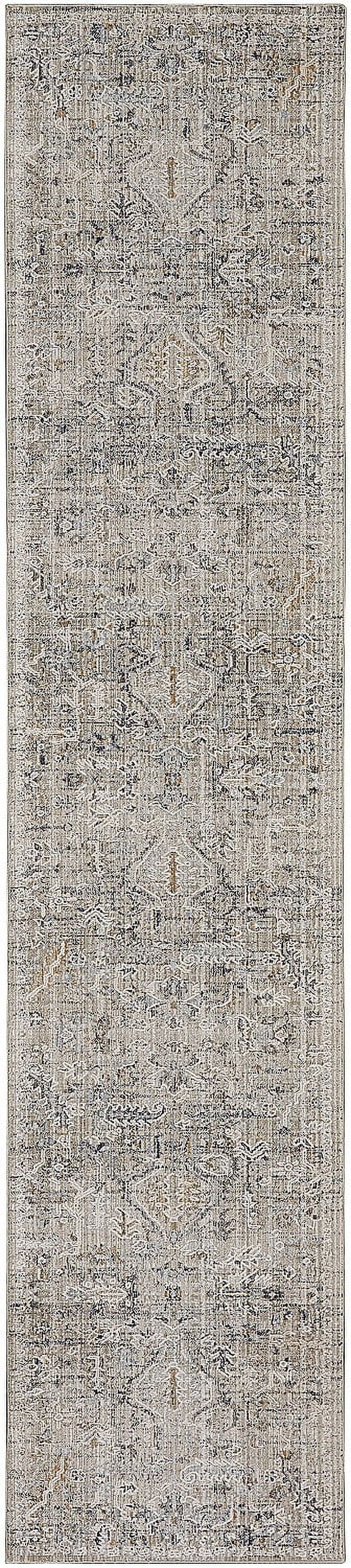 Ivory Taupe Floral Synthetic Reversible Washable Rug 2'3" x 12'