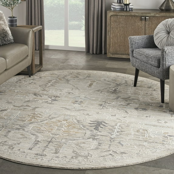 Nourison Nyle Bohemian Floral Ivory Taupe 7'10" x round Area Rug, (8 Round)