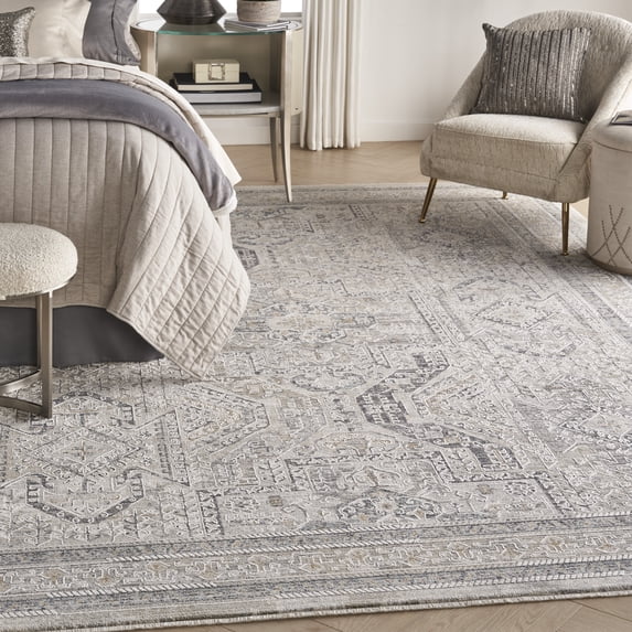 Nourison Nyle Bohemian Persian Ivory/Grey/Blue 9'10" x 13'6" Area Rug, (10x13)
