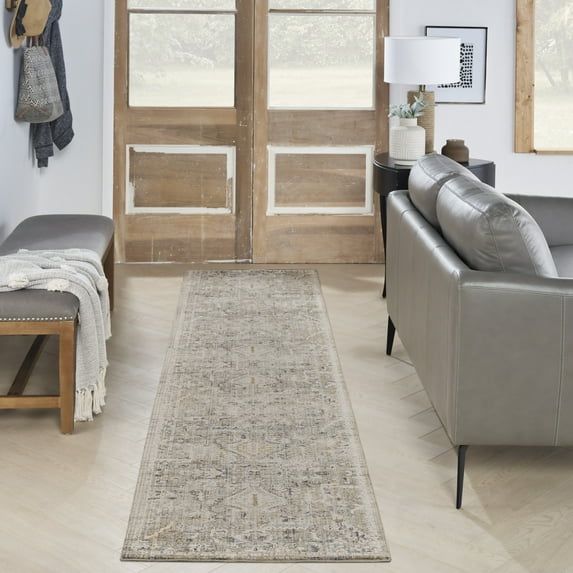 Nourison Nyle Floral Ivory Taupe 2'3" x 8' Area Rug, (2x8)