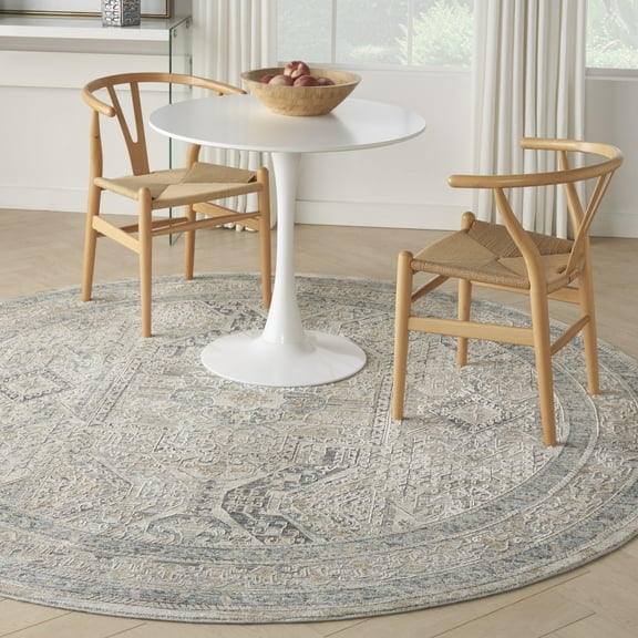Nourison Nyle Persian Ivory/Grey/Blue 7'10" x ROUND Area Rug, (8 Round)
