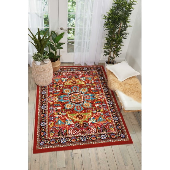 Nourison Oakdale 4' x 6' Red Center Medallion Indoor Rug