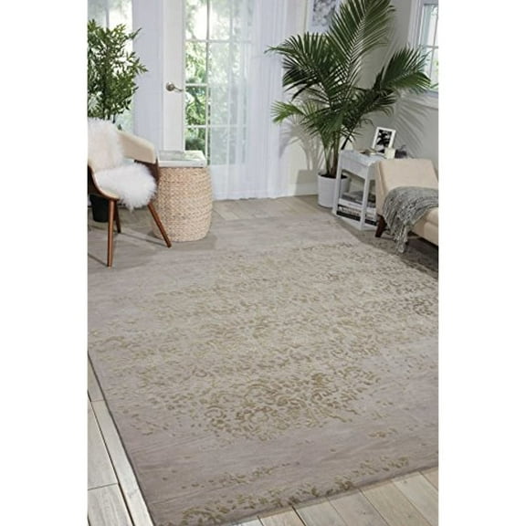 Nourison  Opaline Area Rug Grey 2'3" x 8' Runner Synthetic, Wool 8' Runner Runner, Indoor Living Room, Bedroom Grey