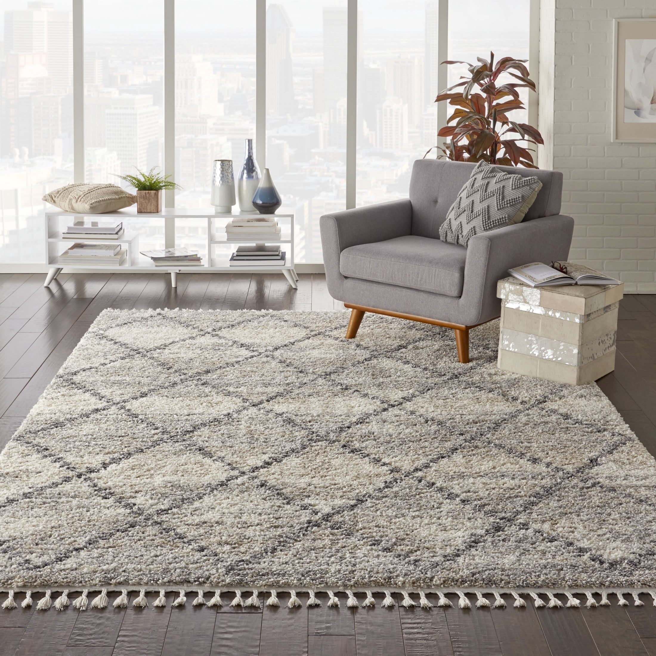 Nourison Oslo Shag 9' x 12' Ivory/Grey Shag Indoor Rug