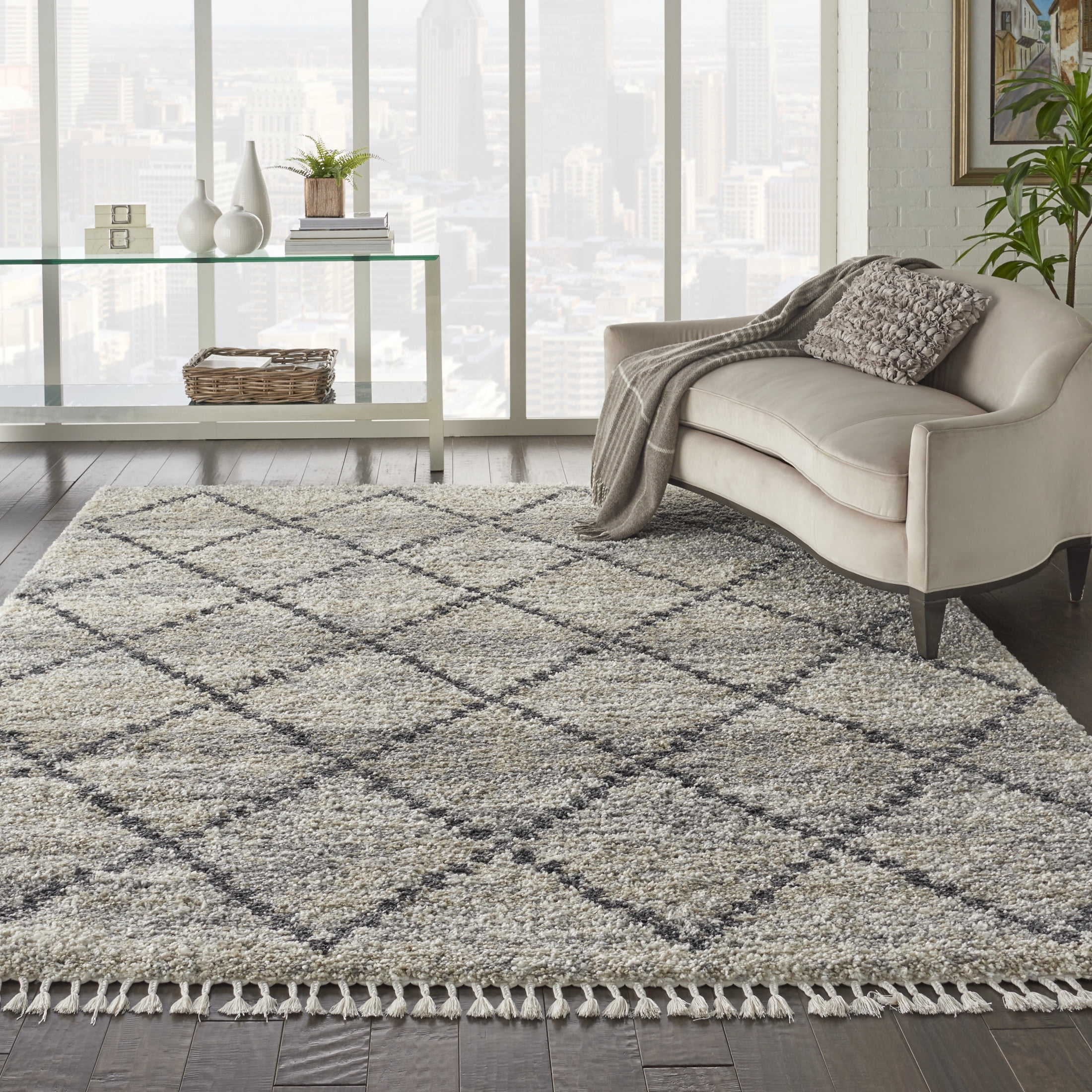 Nourison Oslo Shag 9' x 12' Silver Grey Shag Indoor Rug
